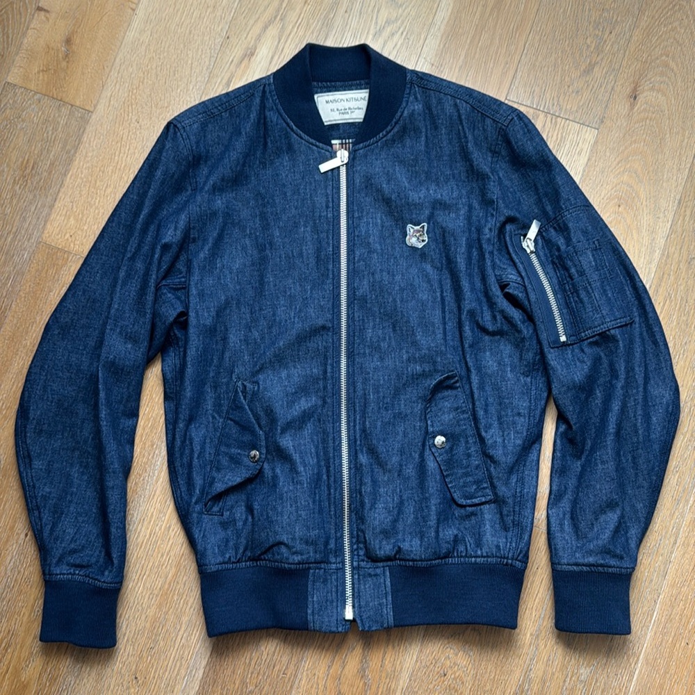 Maison Kitsune Logo-Appliqued Teddy Denim Jacket - Small